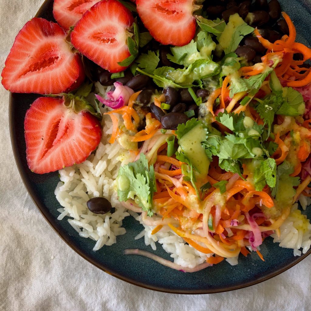Coconut Rice with Spiralized Vegetables and Black Beans | asavoryplate.com